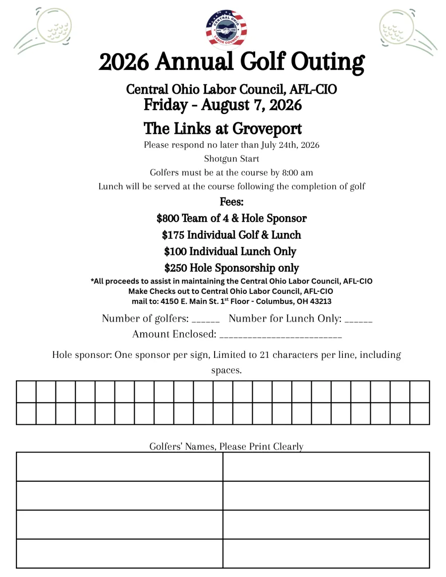 Flyer for COLC Golf outing