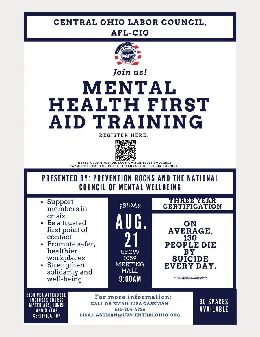 Flyer for Mental Heatlh First Aid Training